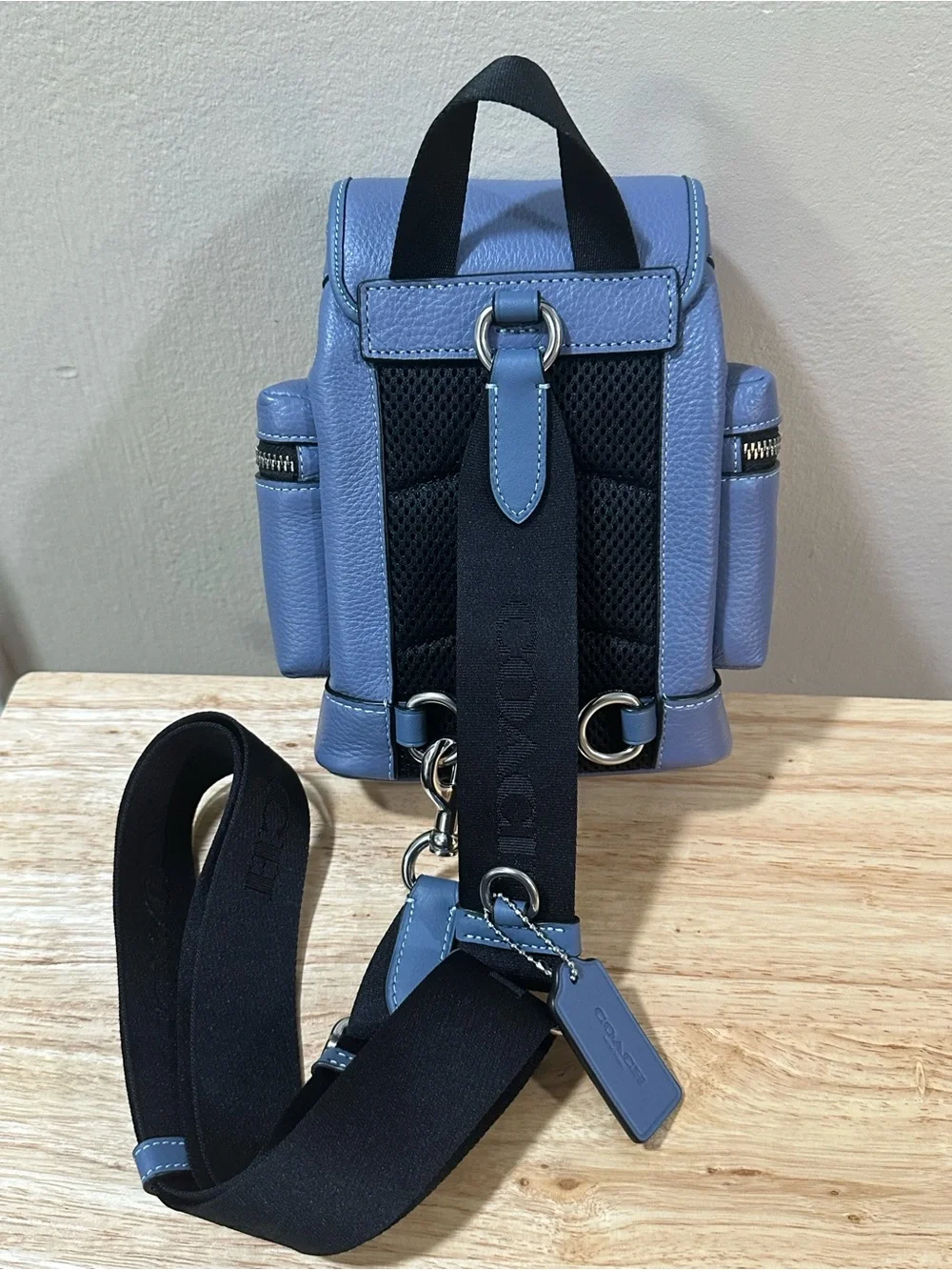 Coach Slate Blue Pebbled Leather Mini Backpack Sling